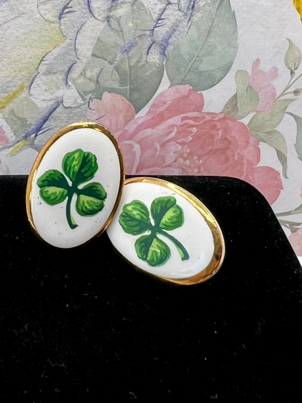 Avon Porcelain Shamrock CLIP Earrings 1996 FINAL MARKDOWN